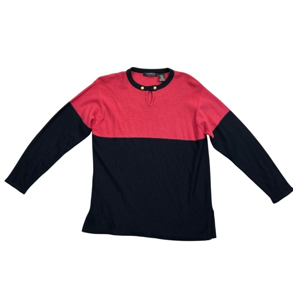 Liz Claiborne Sweater Tunic Womens Large Pink‎ Black Colorblock Wool Blend